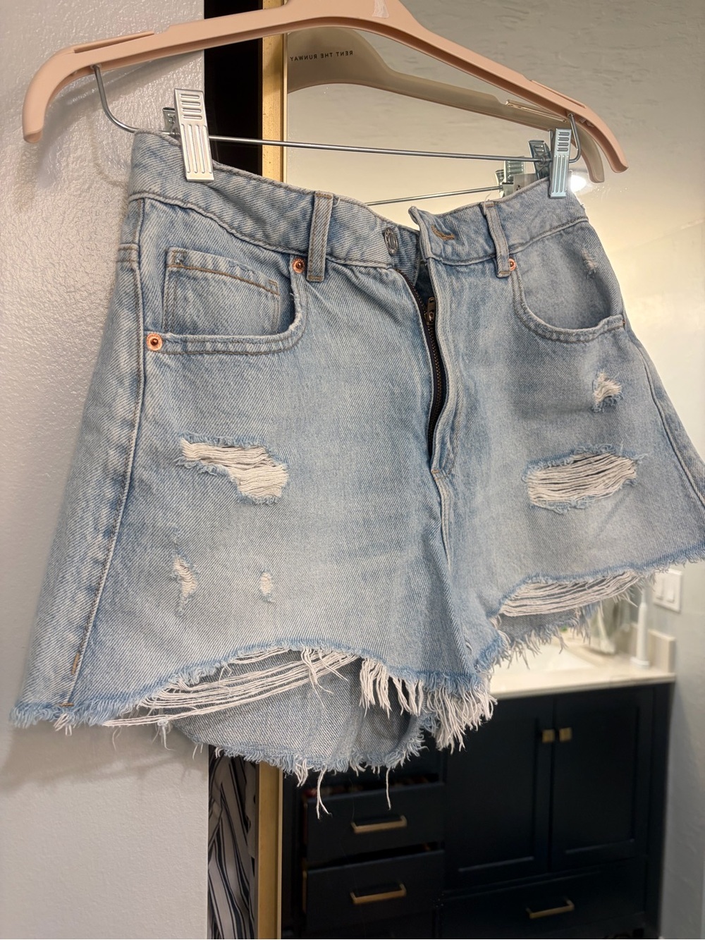 Garage Light Blue Distressed High-Waist Jean Shorts